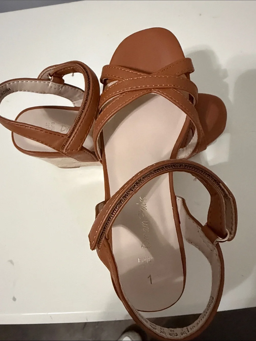 Dream Pairs Brown Strappy Cork Wedge Sandals- Size 1